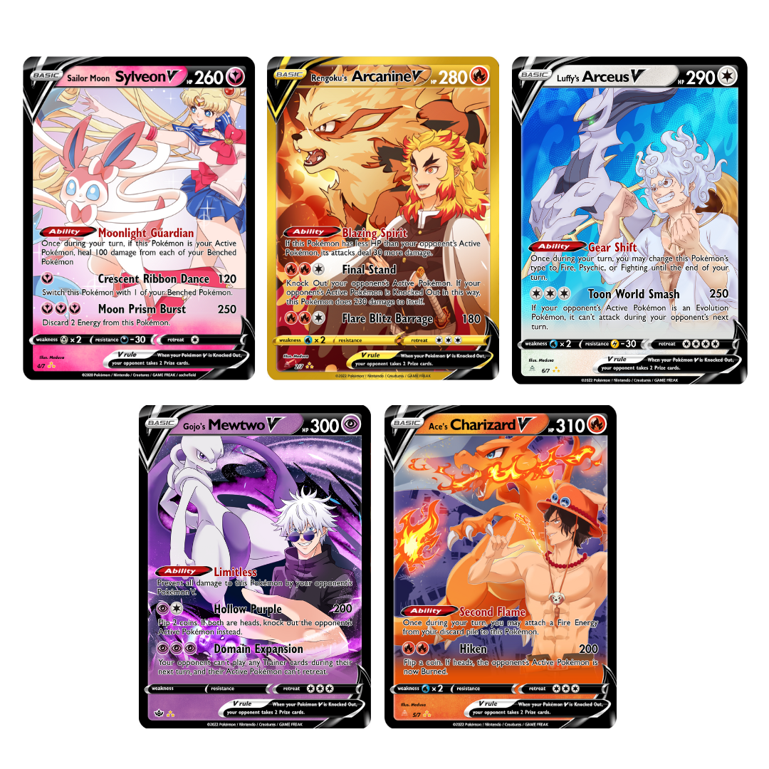 5 Anime X Pokemon Custom Cards (Full Art) Medusa Case 5 Anime X Pokemon Custom Cards (Full Art) Medusa Case